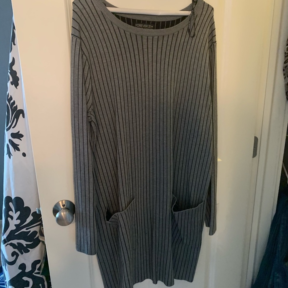 Gray Pin Striped Sweater Dress